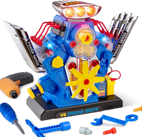 POFJOEQ STEM New V6 Engine Model Building Kit60-Piece Take Apart Toy with Realistic