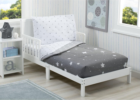 4-Piece Set 2-in-1 Delta Reversible Toddler Bedding - Fitted Sheet, Top Sheet, Pillowcase, Comforter - For Boys, Dusty