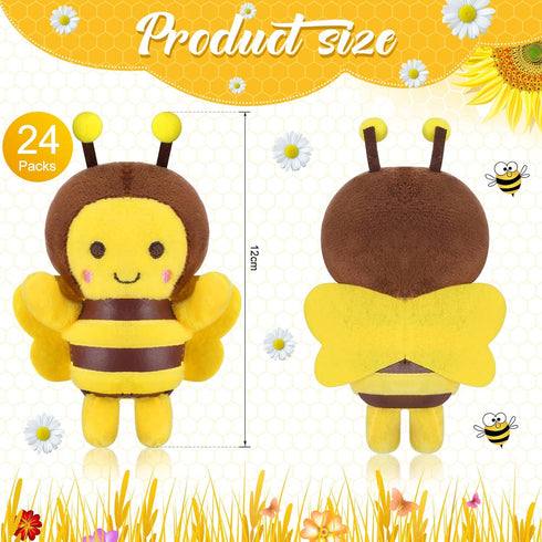 24 Pcs Stuffed 5 Inch Honey Bees Plush, Soft Bee Decor for Birthday Party Decorations, Gift Supplies, Keychain DIY