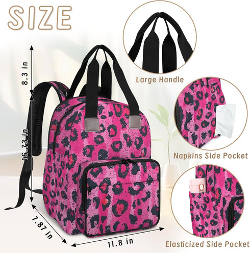 Shoblo Backpack Leopard Print Rosy Diaper Bag for Travel, Waterproof Diaper Bag with Insulated Bottle Pockets & USB