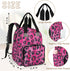 Shoblo Backpack Leopard Print Rosy Diaper Bag for Travel, Waterproof Diaper Bag with Insulated Bottle Pockets & USB