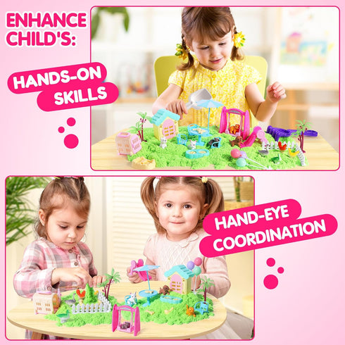 2.2lbs 28pcs 3+ Billeeit Pet Sensory Bin Sand Toy with Green Moldable Sand, Dog Cat Play Sand Kit for Boys and Girls