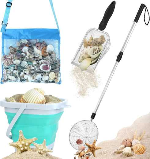 fethwoin Shark Tooth Sifter, Beach Sand Sifter, Sea Shell Scooper for Beach, Shell