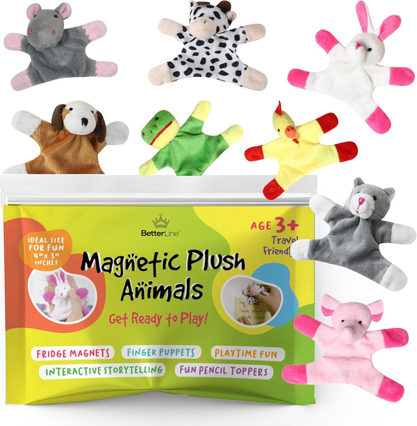 Animal Magnets Toy Set, Plush Magnet Animals for Refrigerator, 8-Piece Set