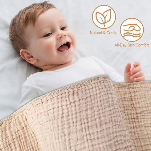 ZOLLEFY 2 Pack 32x32 Inches Baby Hooded Bath Towel Muslin Cotton Brown and Misty Blue Neutral Style Elegant Colors
