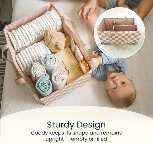 Tiny Twinkle Diaper Caddy Organizer | Foldable Baby Storage Basket with Removable Divider | Waterproof & Mess-Proof