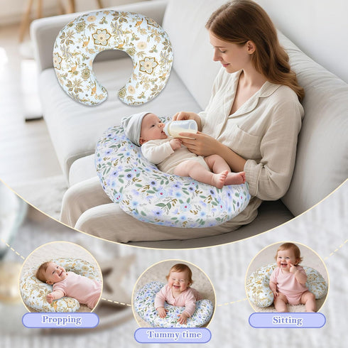 2 Pack Nursing Pillow Covers Soft Breathable Cotton, Fits Standard Breastfeeding Pillows, Washable & Hypoallergenic
