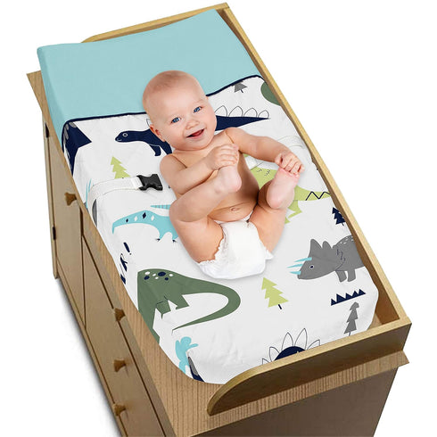 Sweet Jojo Designs Blue Green Modern Dinosaur Boy Baby Changing Pad Cover Infant Newborn Diaper Table Change Mat Sheet