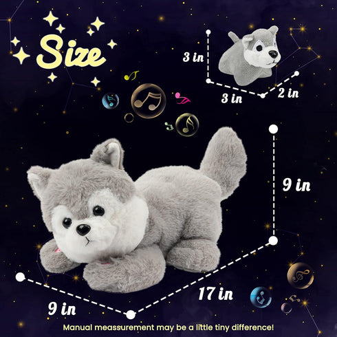 Hopearl LED Musical Stuffed Husky - Singing Plush Toy Playset with 3 Baby Puppies, 17''