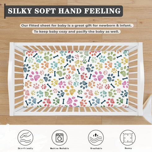 Streeyiu 52x28x8 Dog Paw Baby Crib Sheets for Boys Girls Colorful Paws Fitted Crib Sheet for Standard Crib and Toddler