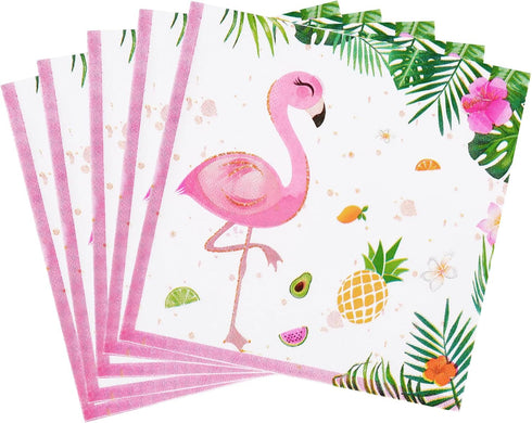 WERNNSAI 50PCS Flamingo Party Napkins - Luau Party Decorations, 3 Ply Hawaiian Tropical Paper Napkins