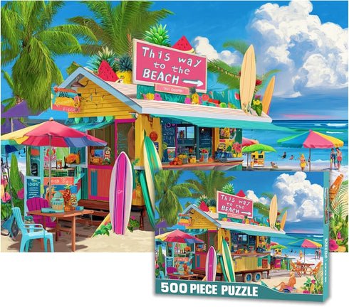 WANGMHCY 500 Pieces Jigsaw Puzzle for Adults Beach Shop Family Puzzle Game Funny