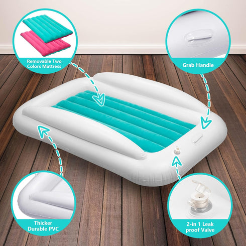 2 USHMA Inflatable Toddler Travel Bed, Portable Toddler Bed | Kids Air Mattress with Sides | Reversible Colors Kids