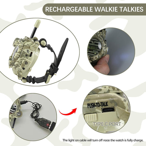 Walkie Talkie for Kids - Rechargeable Spy Walkie Talkies Watch, Two-Way Radio with Flashlight for Outdoor Games (2 Pack)