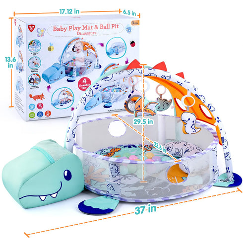 4-in-1 Tummy 4 1 PLAY Baby Play Mat - Dinosaur Baby Gyms & Playmats Time Mat Washable, Baby Activity Center