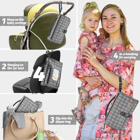Portable Diaper Changing Pad - Changing Pad Portable with Wipes Pocket, Waterproof Diaper Changing Mat, Portable