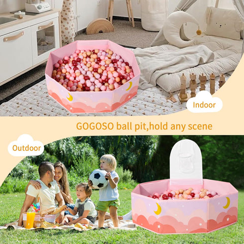 GOGOSO Large Pink Ball Pit for Toddlers, Sturdy Play Ball Pool with Basketball Hoop for Kids, Dogs, and Cats (Balls Not