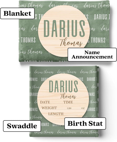 Hickory Hollow Designs Personalized Baby Swaddle, Baby Name Sign for Hospital, Birth Announcement, Gender Reveal