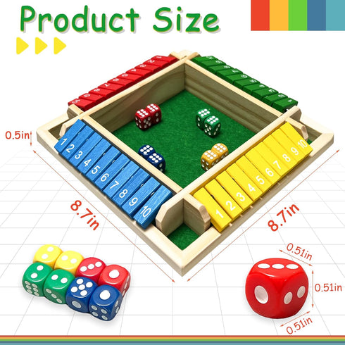 HENNAED 4-Player 8 4+ Shut The Box Game, Wooden dice Game with Dice and Shut-The-Box Instructions for Kids Adults