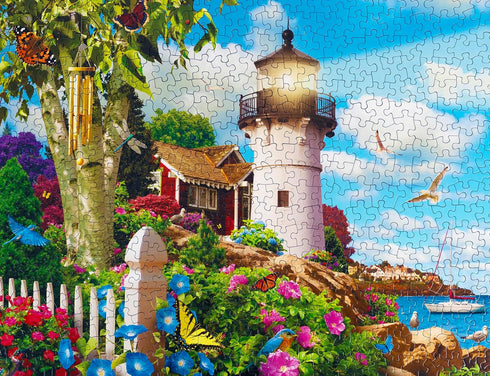 Springbok's Coastal Illumination 500 Piece Jigsaw Puzzle for Adults, Features an Idyllic Coastal Retreat Made in USA