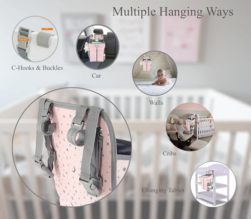 Hanging Diaper Caddy - Baby Diaper Organizer for Changing Table - Diaper Stacker for Crib, Playard or Wall - Newborn