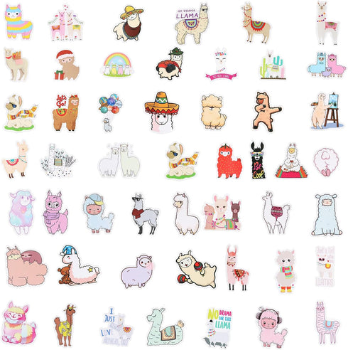 Zonon 100 Pieces Funny Llama Stickers - Cute Animal Alpaca Decals Llama Theme Waterproof Vinyl Stickers for Computer,