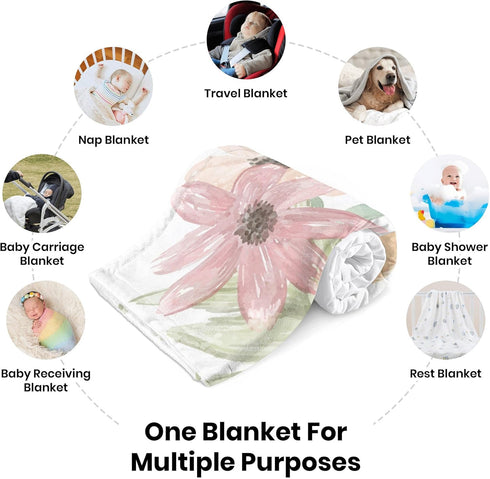 Novusopt Personalized Kangaroo Baby Blanket with Name, Floral Toddler Girl Soft Plush Receiving Blanket for Newborn