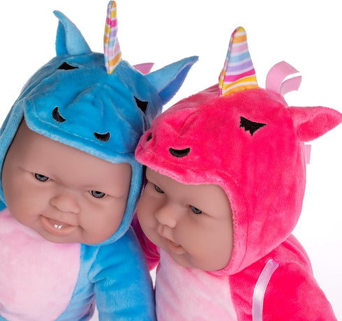 12-inch 12 JC Toys Lots to Cuddle Babies Small Soft Twin Baby Dolls Unicorn Theme| Washable | Pink and Blue | Includes