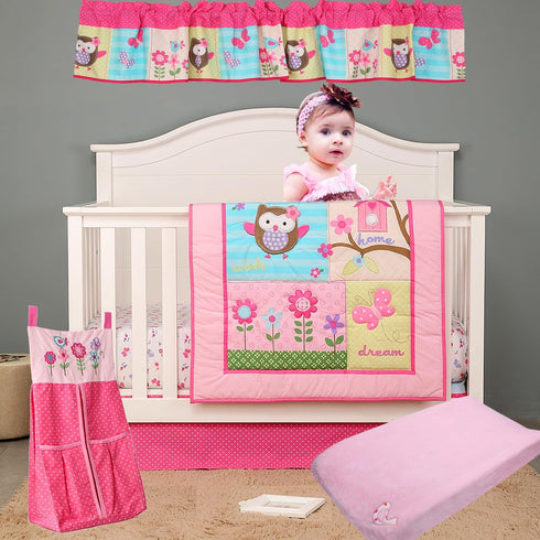 CribMATE 1 PC Pink Flower Owl Crib Diaper Bag, Crib Diaper Hanging Organizer Bag Baby Girl Gift Idea (Diaper Crib
