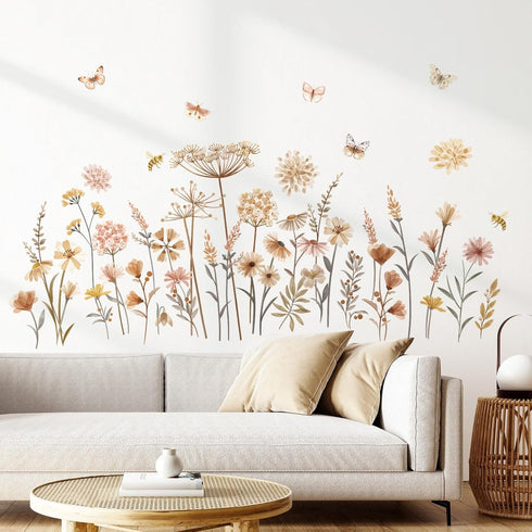 decalmile Boho Flower Wall Decals Wildflower Floral Dandelion Grass Wall Stickers Baby Nursery Girls Bedroom Kids Room
