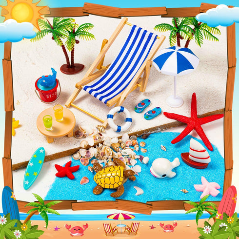 LHSYFBZ 36 Pcs Beach Miniature Dollhouse Decoration, Beach Cake Decorations, Umbrella Palm Chair Miniature Toys for DIY