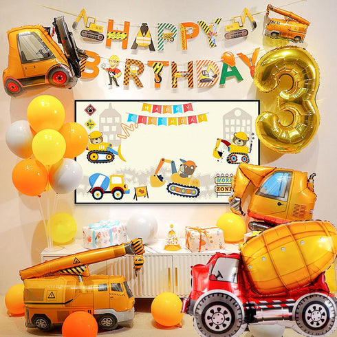 SOIAODRAH 3 Construction Birthday Party Supplies Years Old,Construction Balloons Construction Party Balloon Garland Kit