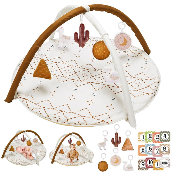 Tummy Time Activity Mat, Macrame Baby Play Gym Mat with 6 Detachable