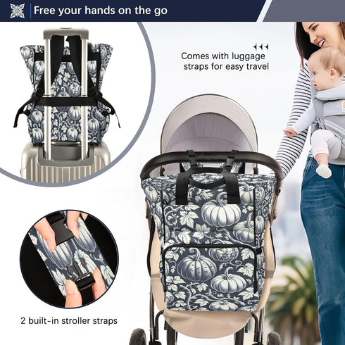 YANENDIE Backpack, Backpack Backpack Pumpkin Toile Pattern Diaper Bag Unisex Travel Baby Diaper Bags with Stroller