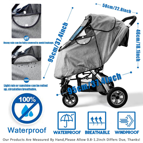 Stroller Rain Cover, Universal Waterproof Windproof Protection, Baby Travel Weather Shield, Rainproof Nano-Coating