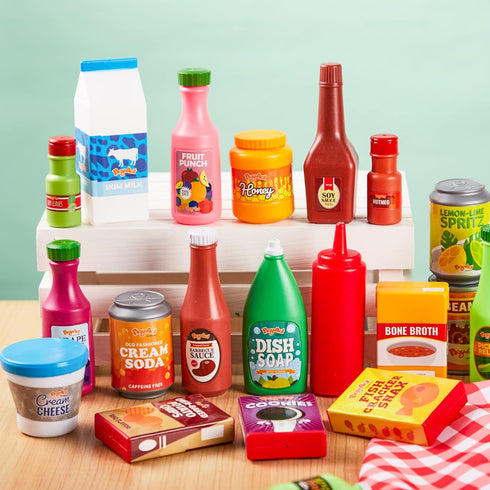 JOYIN 30Pcs Play Food Grocery Cans, Play Kitchen Accessories for Kids Gifts & Indoor Toys