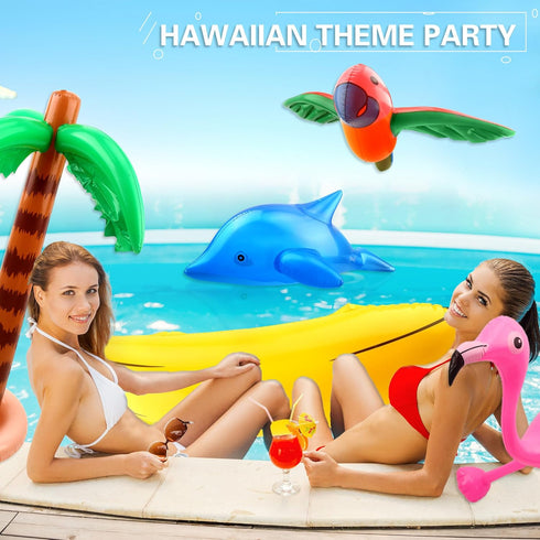 16 Pack Inflatable Palm Flamingo Tree Beach Ball, Giant Tropical Toys for Pool Party Decor