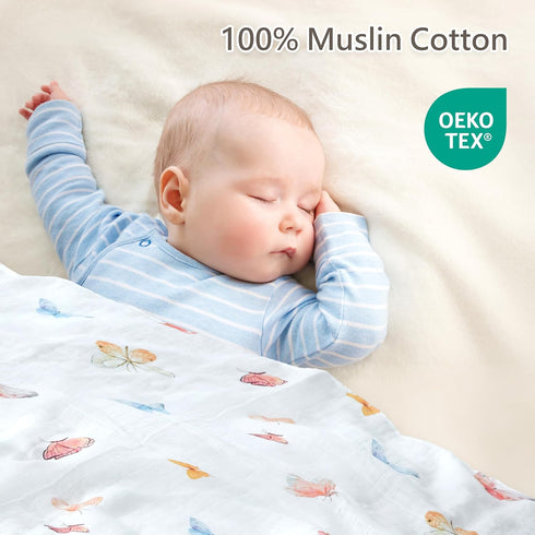 2-Pack 100% 47 47 Inches Cotton Muslin Swaddle Blankets, Large x Breathable Soft Receiving Blankets for Newborns