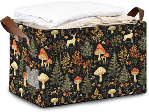 Oeaskly Forest Mushroom Large Storage Bins with Handles, Oxford Fabric Storage Basket, Foldable