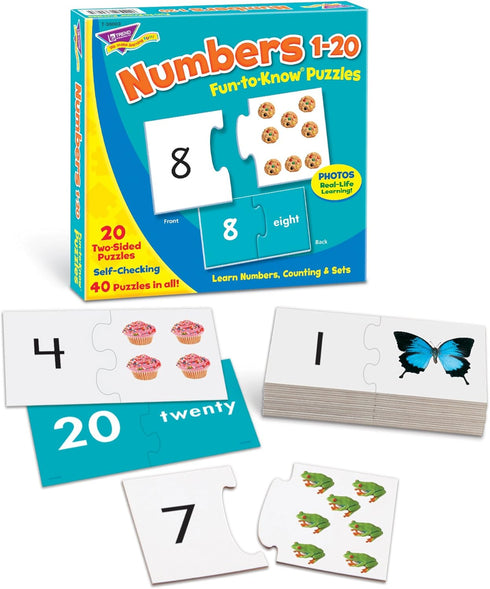 TREND ENTERPRISES Fun-to-Know Puzzles: Numbers 1-20, 20 Two-Sided Puzzles for Ages 3 and Up