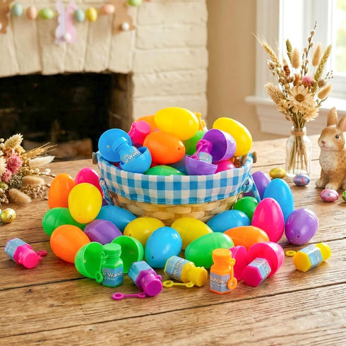36 JOYIN Pcs Prefilled Easter Eggs Bubble Wands for Kids Party Favors, Basket Stuffers, Toys Inside for Children Fun