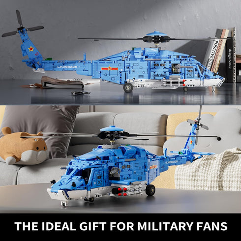 Set (1711 Military Helicopter Building Large Army Plane Model, Rotating Rotor Blades, Compatible with Lego for Boys