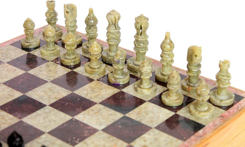 StonKraft 10" X 10" Chess Board Game Set with Wooden Base & Stone Inlaid Pieces