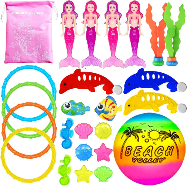 24 Pcs Diving Pool Toys for Kids Ages 3-12 Set with Storage