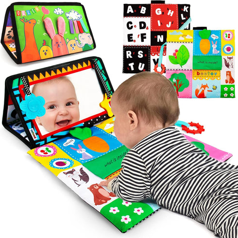 beetoy Tummy Time Baby Mirror Toys with Black and White Pattern - High Contrast 3D Activity Play Crinkle Toys