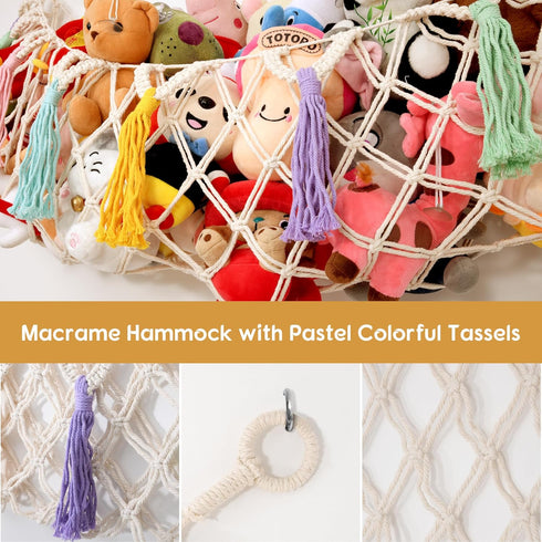 Stuffed Animal Net or Hammock, Large Storage Macrame Toy Hammock for Plushies, Boho Kids Room Decor