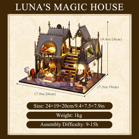 DIY Miniature House Kit, Tiny Magic Cabin House for Adults, 3D Wooden Puzzles Dollhouse with LED Light