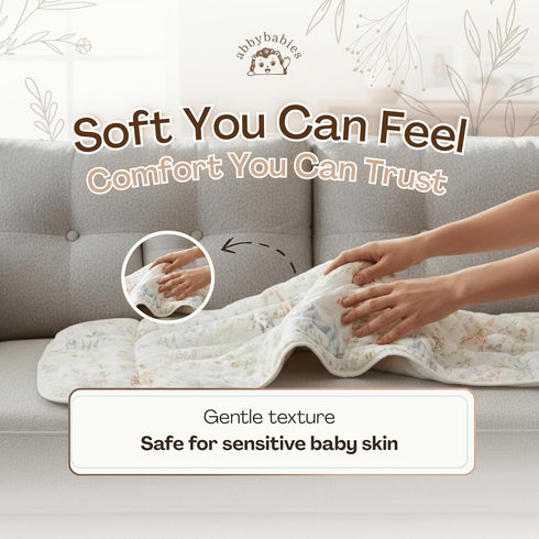 abbybabies 39"x30", Reversible Soft Baby Blanket, Grow-with-Baby for Boys and Girls, Bamboo Viscose & Cotton, Receiving