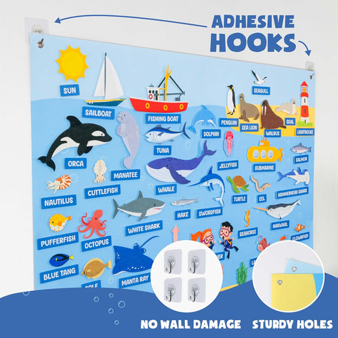107 3-8 BONNYCO Felt Board for Toddlers with Sea Animals Figures. Montessori and Sensory Toys, Birthday Gifts for Kids
