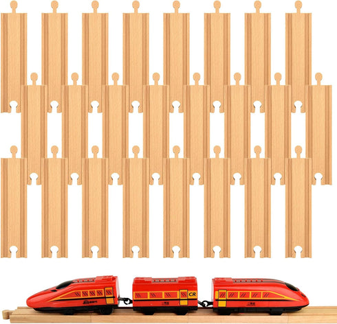 Mototo 24 PCS Wooden Train Track Straight Pieces 6 Inch Wooden Train